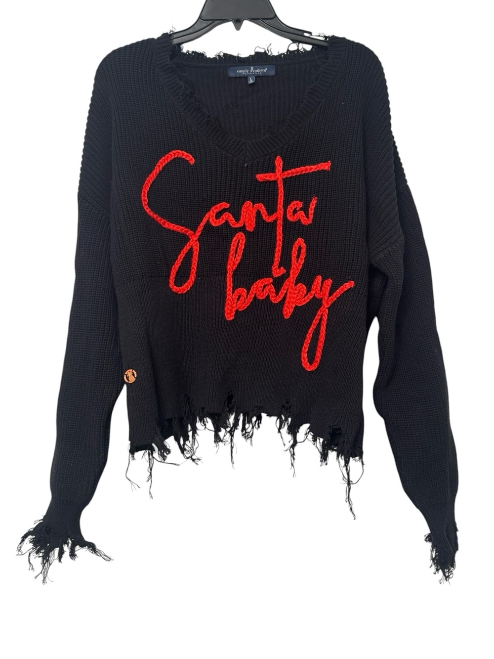 Simply Southern 100% Cotton Santa Baby Holiday Christmas Distressed Sweater